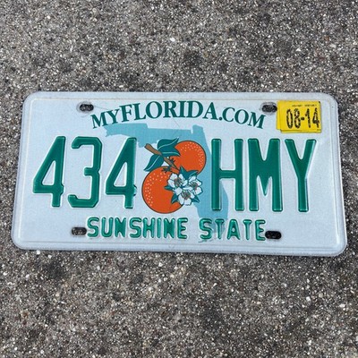 Florida 2014 Expired Green On White Sunshine State License Plate #434 HMY