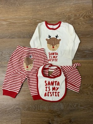 Weihnachten Baby First Xmas 4-teiliges Set Lätzchen Weihnachten Santa is my bestie 6-9 Monate