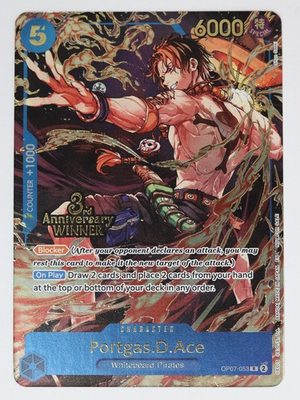 #ad Portgas.D.Ace OP07 053 3rd Anniversary Winner Foil Promo Near Mint NM $99.95