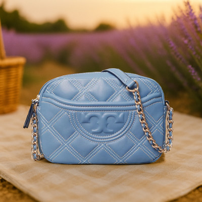 NEW Tory Burch Soft Fleming Bluewood/Pancake Leather Camera Bag NEW Tory Burch Soft Fleming Bluewood/Pancake Leather Camera Bag