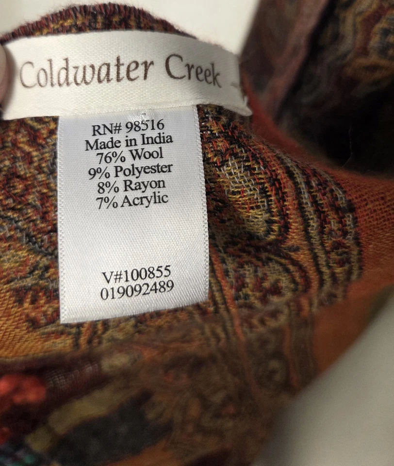 Coldwater Creek Bufanda Grande Envoltura Boho Artística 72"x27" Mezcla de Lana Flecos Coloridos Foto 3 de 4