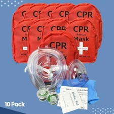 MCR Medical CPR Mask Combo Kit Adult Infant 2 Valves Latex Free - 10 Pack