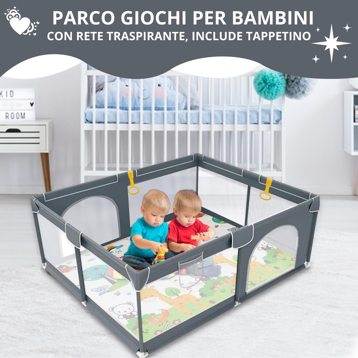 Box Per Bambini 120x120cm Con Materassino - Recinto Sicuro Con Rete E Tappeto - Foto 2