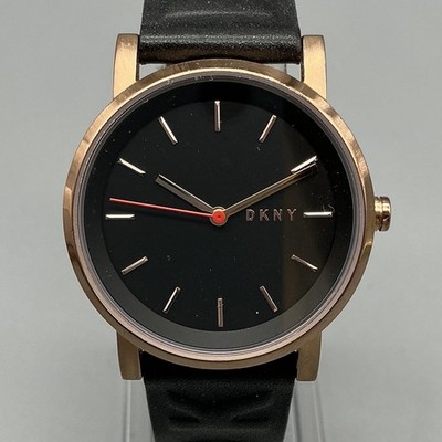 DKNY Womens Watch 34mm Black Dial Rose Gold Tone Leather NY-2805 New Battery