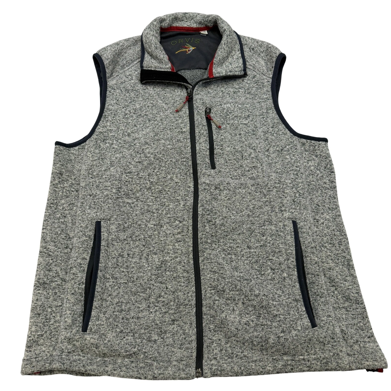 Orvis Vest Mens XL Gray Fleece Full Zip Zip Pockets Stand Collar Outdoor Casual