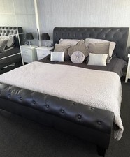 Dreams Black Leather Chesterfield Sleigh Bed Frame Superking