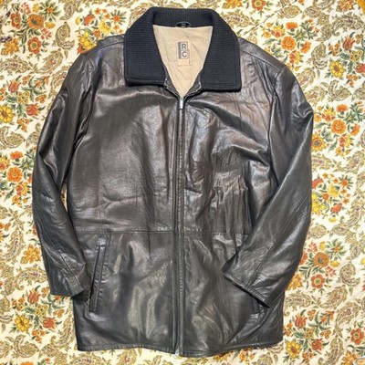 RC Comstock Expedition Mens Black Genuine SOFT Leather Zip Jacket Size L