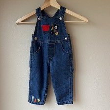 VTG Y2K Disney Store Denim Overalls Baby Size 6 Months Mickey Pluto Dark Jean