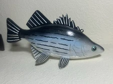 White Bass Ice Fish Spearing Decoy Wooden Handcarved And Painted