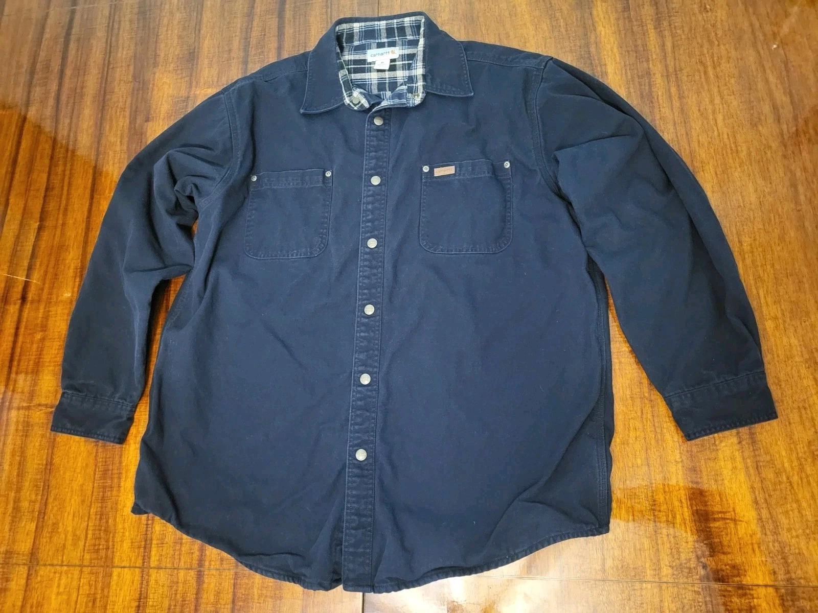 Carhartt S296 MDT Relaxed Fit Blue Denim Fleece Snap Front Shirt-Jacket Size XL