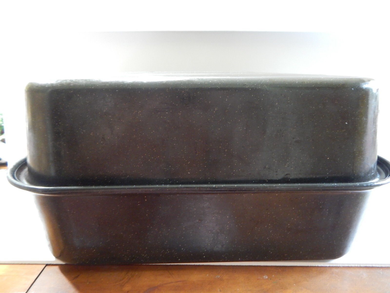 Vintage Enamelware Black Speckled Roasting Pan 18x13x9 eBay