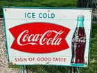 Vintage 1950's Ice Cold Coca Cola Fishtail Metal Sign Original Tin