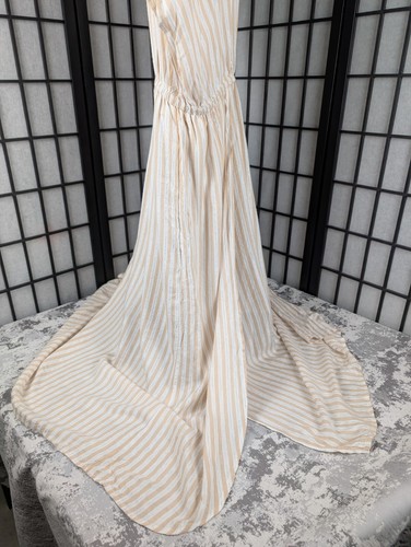 Blue Island Tan & White Canvas Striped Maxi Spring Dress Large Tassels - Picture 16 of 22