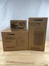 VIVOSUN 4" INLINE DUCT VENTILATION FAN, 4" DRYER HOSE & 4"X14" FILTER - NEW