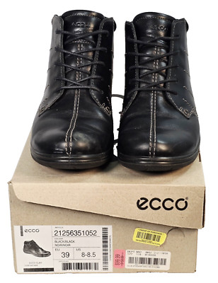 ECCO CLAY Low Cut Lace Women's Gore-Tex Black Ankle Boots Size 8 - 8.5 With Box