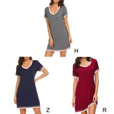 Women Summer Short Sleeve Cotton Nightgown Sleepwear Top Sleep Dress Nightshirt