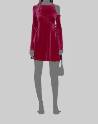 $475 Versace Women Pink Velvet Open-shoulder Fit & Flare Mini Wrap Dress Size 48