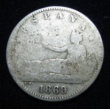 ZALDI2010 . GOBIERNO PROVISIONAL . 1 PESETA DE 1869 . PLATA