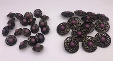 Ornate Art Deco Purple Faux Rhinestone Shank Buttons 15mm & 23mm Lot of 4 & 40