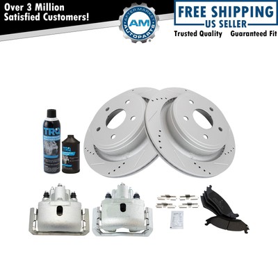 Rear Brake Pad & Rotor Kit Drilled Semi-Metallic Fits Chrysler Dodge Ram