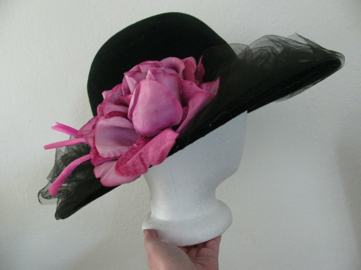 Plaza Suite Betmar vintage hat Plaza Suite Betmar Big Pink Flower Blueberry Fine Raffia  main image 4