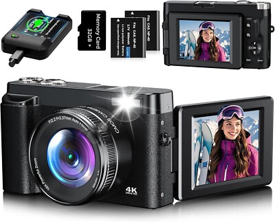 Digitalkamera 4K, 48MP Autofocus Kompaktkamera Fotokamera mit 32GB Karte, 3 Zoll