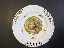 VINTAGE FIND! 8" GOLD GILD VICTORIAN PORCELAIN PLATE, GOLDEN STAR IMPORTS FRANCE