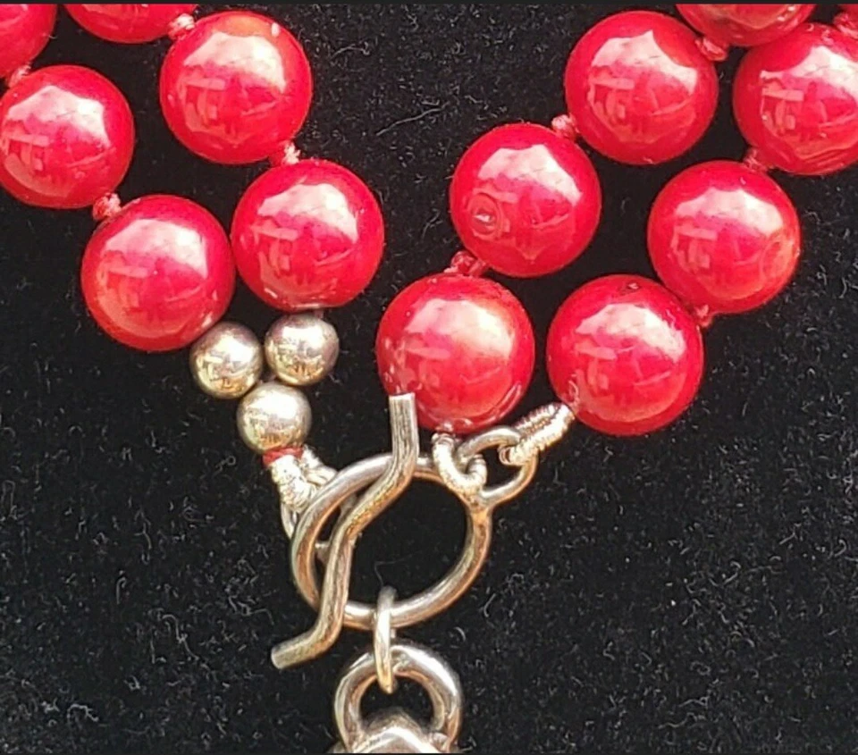 Collar 925 con cuentas de coral rojo hibisco firmado por Simon Sebbag RARO Foto 4 de 4