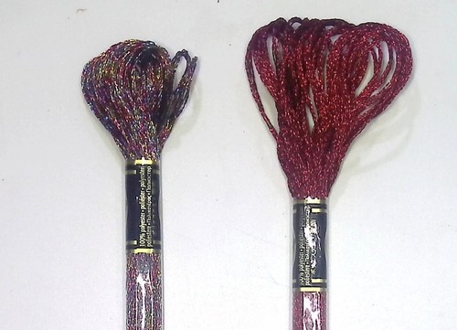 VINTAGE DMC JEWEL EFFECTS FLOSS LOT OF 2 EMBROIDERY SKEINS MULTICOLOR, RED - Picture 5 of 6