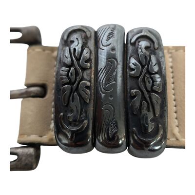 Streets Ahead Handmade Cream Suede Leather Boho Cutout Filigree Buckle Belt, S Streets Ahead Handmade Cream Suede Leather Boho Cutout  main image 3