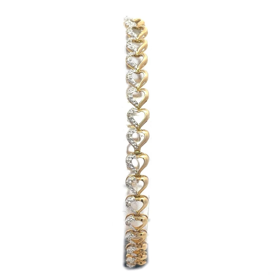 Diamond 14k Gold Bracelet Two Tone Heart Link - Image 4 of 4