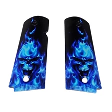 1911 Full-size ABS grips with Skull in Blue Flames Printed Image