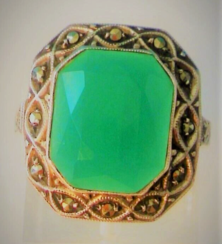 ❤❤ BEAUTIFUL Antique Green CHRYSOPRASE Gemstone & STERLING Silver RING ❤❤