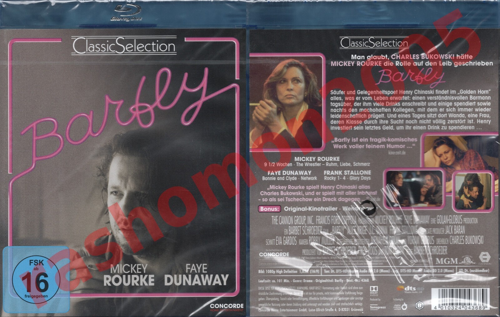 Blu-ray BARFLY Mickey Rourke Faye Dunaway Barbet Schroeder Bukowski Region B NEW