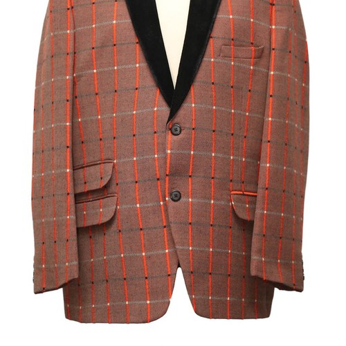 Mens Blazer Orange Brown Plaid Wool Velvet Formal Tuxedo Jacket Sport Coat 46R - Picture 5 of 7