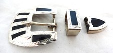 Circus Black Silver Overlay 3 Piece Buckle Set Hansen Western Horse Headstall