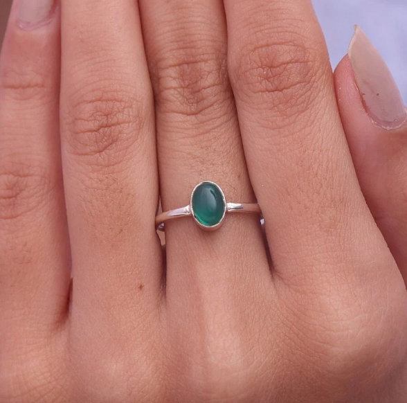Green Onyx Dainty Ring in 925 Sterling Silver – Birthday Gift for Women – All Sizes SR557
