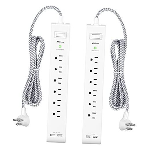 2 Pack Power Strip Long Extension Cord, Surge Protector with 6 Outlets and 12FT