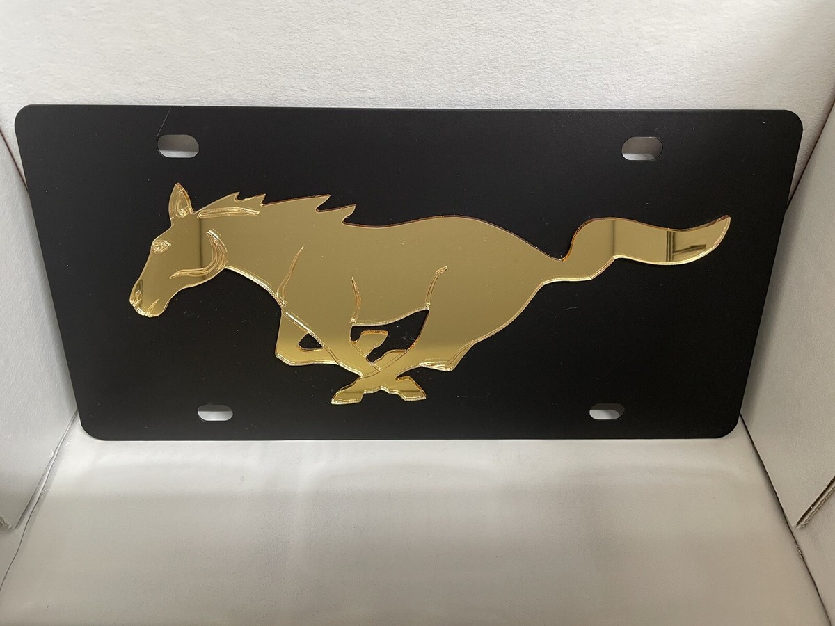 Ford Mustang gold horse carbon stainless steel vanity license