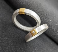 Partnerringe  4 mm breit  Diamant  Silber 999 Gold 750  Flamere Paarpreis
