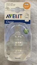 New Philips AVENTNatural Baby Bottle Nipple Fast Flow6M+ 2 Pack Clear