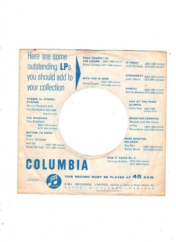 Columbia - x 1 Anfang 60er Jahre. UK ORIG 7" PLATTENFIRMA HÜLLE/S SEHR GUTER ZUSTAND + EX CON - Bild 10 von 24