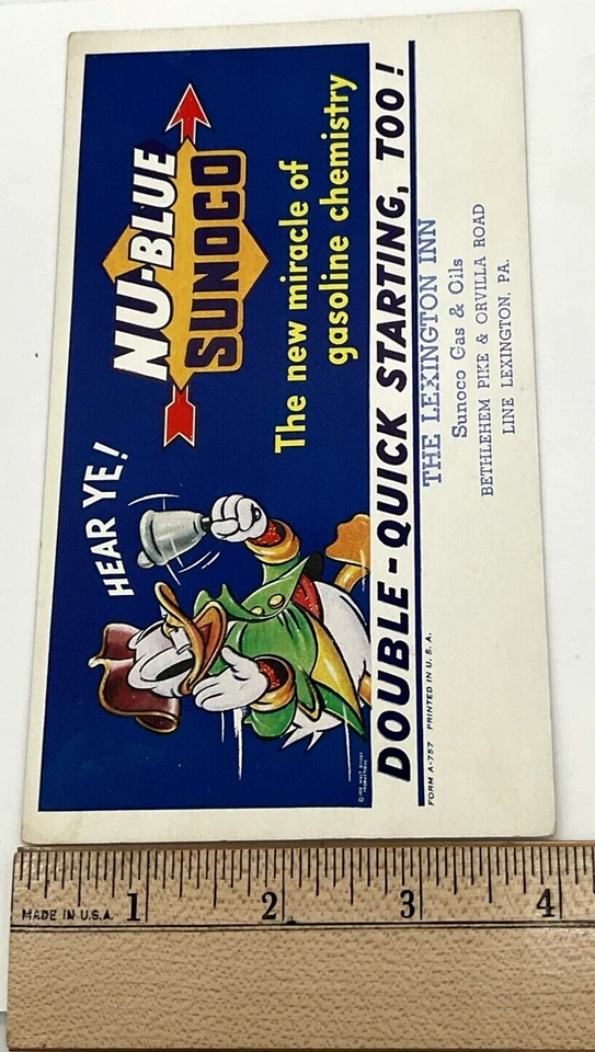 1939 Nu-Blue Sunoco Unused Blotter Donald Duck The Lexington Inn Philadelphia - Image 4 of 4