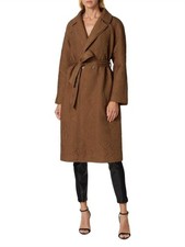 Elie Tahari Women's Quilted Floral Stitch Wrap Coat Brown