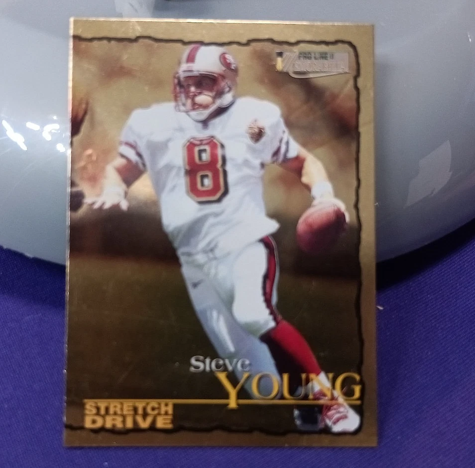 1996 steve young PRO LINE STRETCH DRIVE GOLD SILVER FOIL SIGNATURE ERROR  RARE - Image 2 of 4