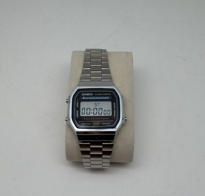 Casio A168 Illuminator Digital Watch Retro 80s Style Stainless Steel 3298 Chrono