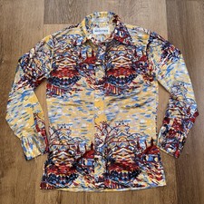 Vintage Mervyns Disco Shirt 60s 70s Nylon Hippy Abstract Nik Nik Youth Boys 12