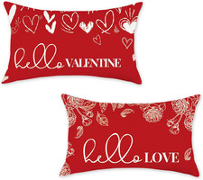 Valentine's Day Throw Pillow Covers 12x20 Set of 2 Farmhouse Hello Valentines He