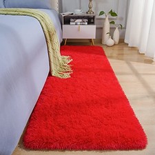 Soft Runner Rug for Bedroom 2x6, Washable Fluffy Runners Red