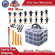 650 PCS Car Retainer Auto Fasteners Push Trim Plastic Clips Pin Rivet Bumper Kit
